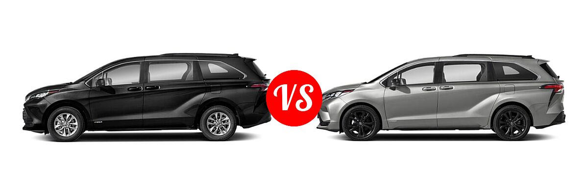 2021 Toyota Sienna Minivan Hybrid LE vs. 2022 Toyota Sienna Minivan Hybrid XSE - Side Comparison