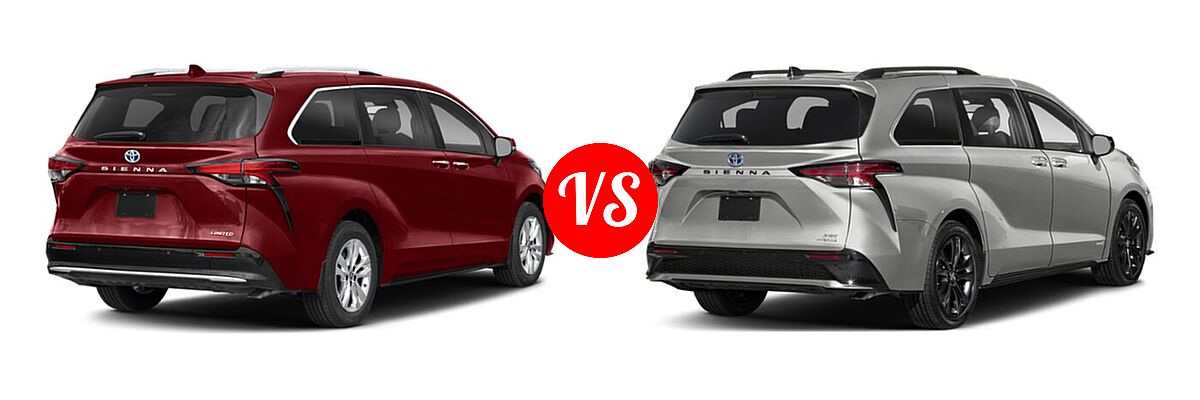 2021 Toyota Sienna Minivan Hybrid Limited vs. 2022 Toyota Sienna Minivan Hybrid XSE - Rear Right Comparison