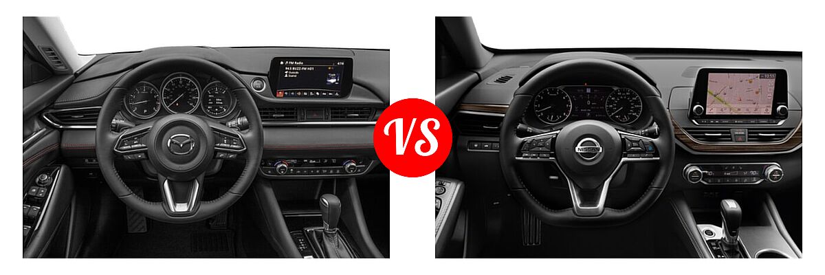 2021 Mazda 6 Sedan Carbon Edition vs. 2021 Nissan Altima Sedan 2.5 Platinum / 2.5 SL / 2.5 SV - Dashboard Comparison
