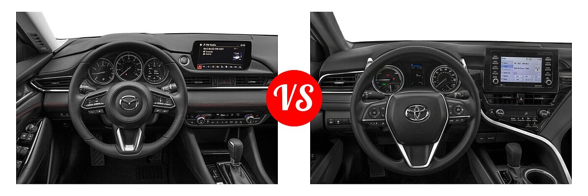 2021 Mazda 6 Sedan Carbon Edition vs. 2021 Toyota Camry Hybrid Sedan Hybrid Hybrid LE - Dashboard Comparison