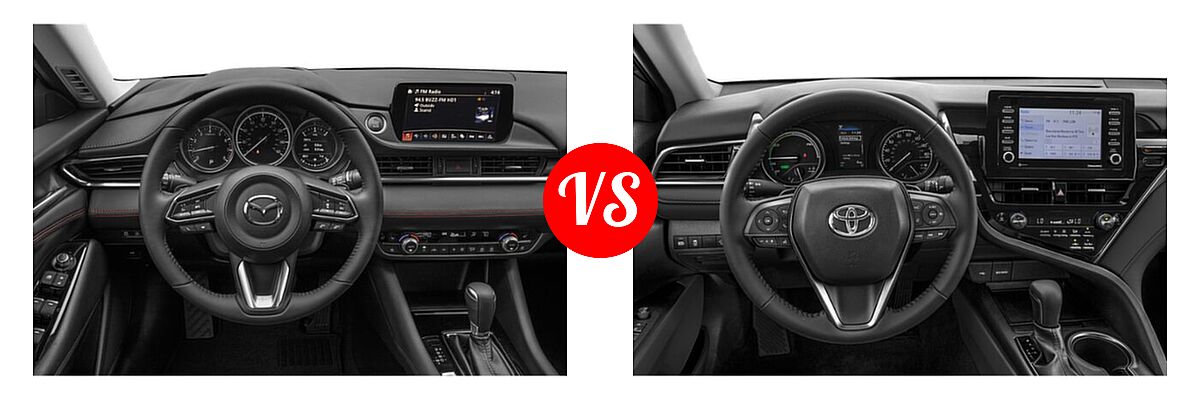2021 Mazda 6 Sedan Carbon Edition vs. 2021 Toyota Camry Hybrid Sedan Hybrid Hybrid SE - Dashboard Comparison