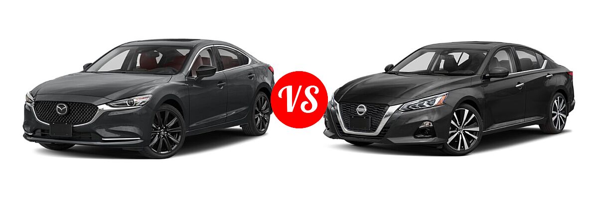 2021 Mazda 6 Sedan Carbon Edition vs. 2021 Nissan Altima Sedan 2.5 Platinum / 2.5 SL / 2.5 SV - Front Left Comparison