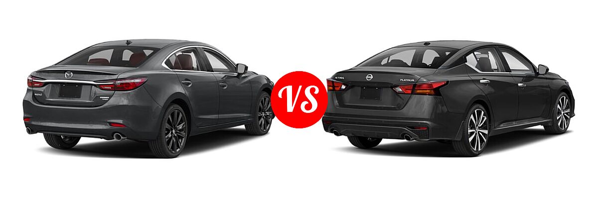 2021 Mazda 6 Sedan Carbon Edition vs. 2021 Nissan Altima Sedan 2.5 Platinum / 2.5 SL / 2.5 SV - Rear Right Comparison