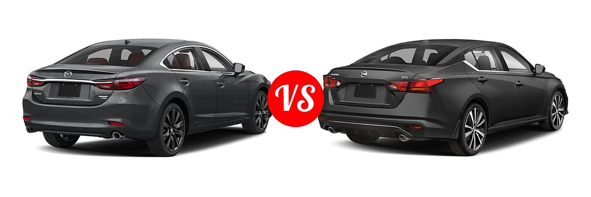 2021 Mazda 6 Sedan Carbon Edition vs. 2021 Nissan Altima Sedan 2.0 SR / 2.5 SR - Rear Right Comparison
