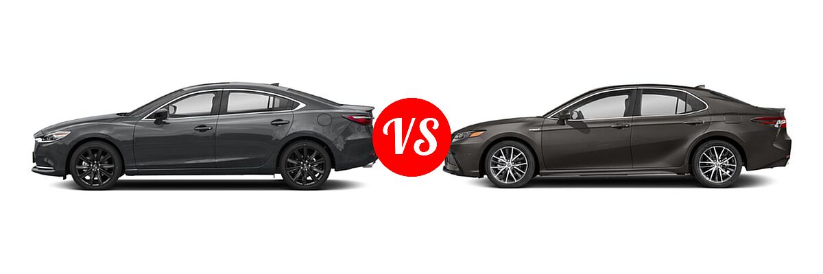 2021 Mazda 6 Sedan Carbon Edition vs. 2021 Toyota Camry Hybrid Sedan Hybrid Hybrid SE - Side Comparison