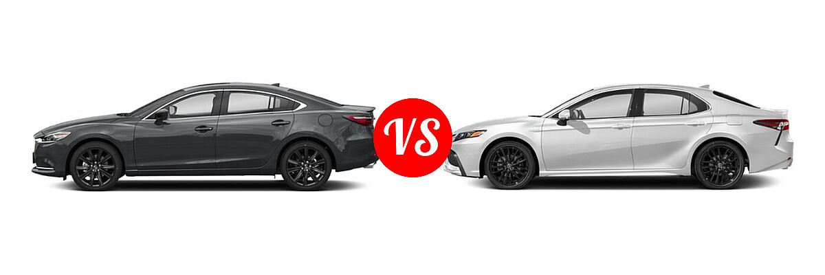 2021 Mazda 6 Sedan Carbon Edition vs. 2021 Toyota Camry Hybrid Sedan Hybrid Hybrid XSE - Side Comparison