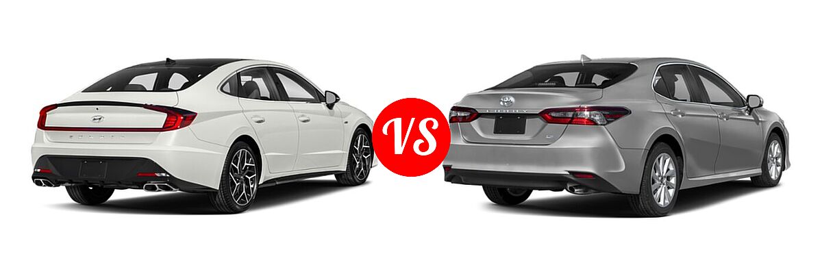 2021 Hyundai Sonata Sedan N Line vs. 2021 Toyota Camry Sedan LE - Rear Right Comparison