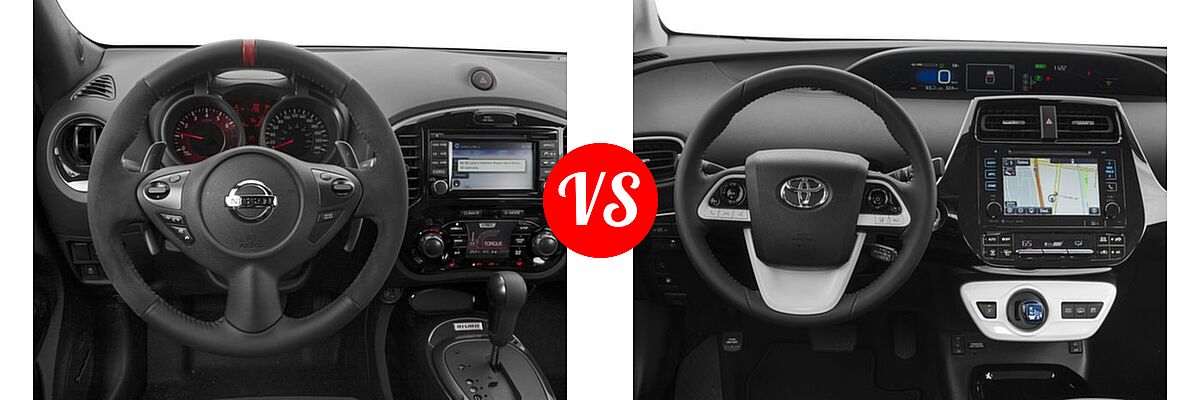 2017 Nissan Juke NISMO RS Hatchback NISMO RS vs. 2017 Toyota Prius Prime Hatchback Advanced / Plus / Premium - Dashboard Comparison