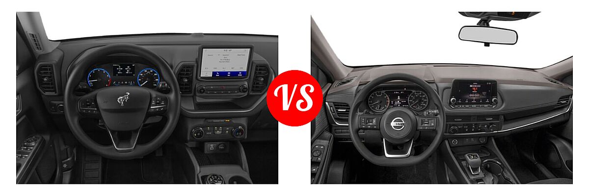 2021 Ford Bronco Sport SUV Badlands / Base / First Edition / Outer Banks vs. 2021 Nissan Rogue SUV S / SL / SV - Dashboard Comparison