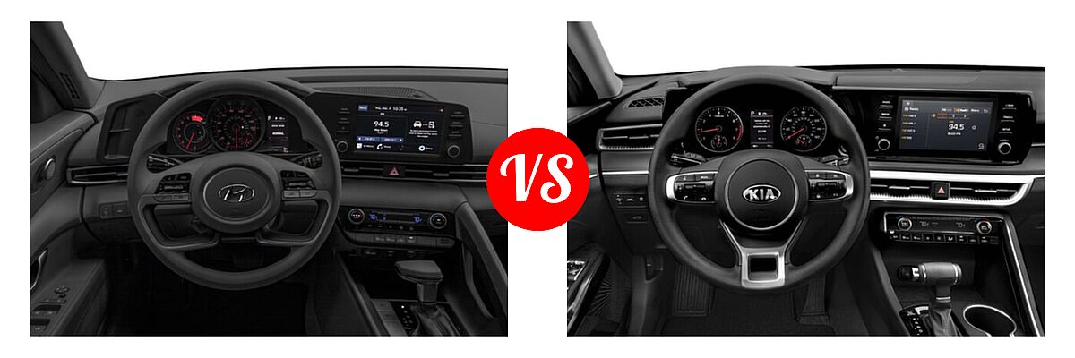2021 Hyundai Elantra Sedan SEL vs. 2021 Kia K5 Sedan GT / LX / LXS - Dashboard Comparison