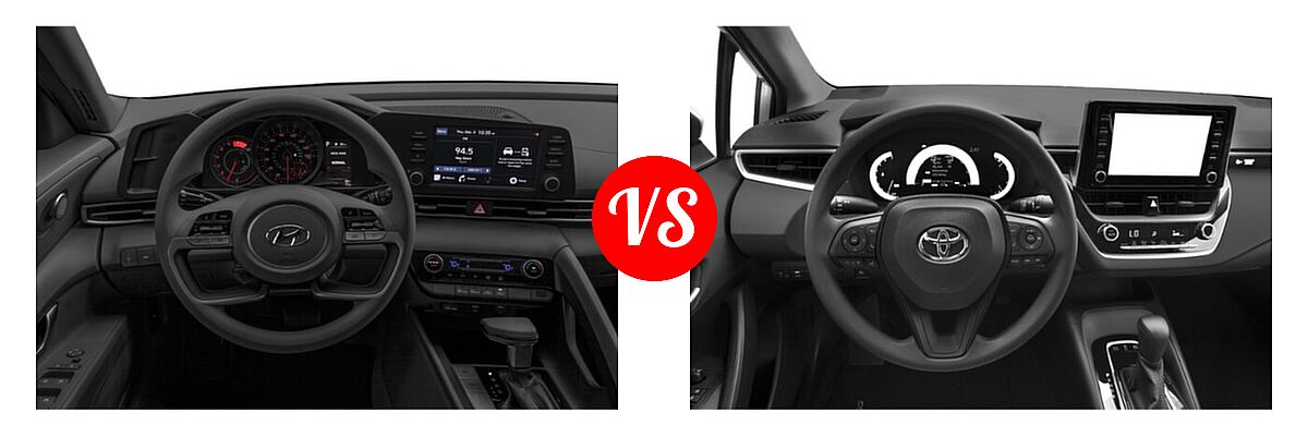 2021 Hyundai Elantra Sedan SEL vs. 2021 Toyota Corolla Sedan Hybrid Hybrid LE - Dashboard Comparison
