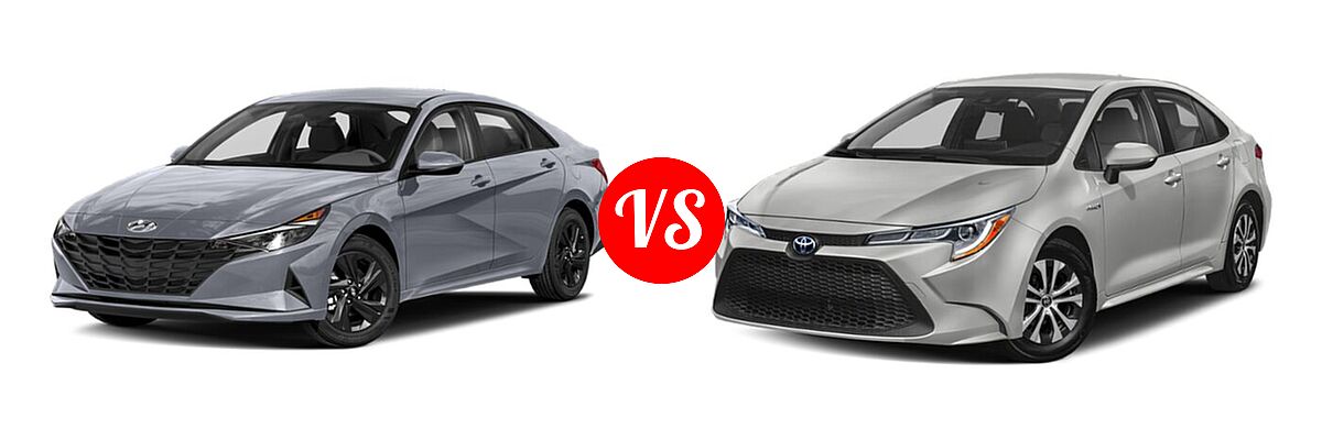2021 Hyundai Elantra Sedan SEL vs. 2021 Toyota Corolla Sedan Hybrid Hybrid LE - Front Left Comparison