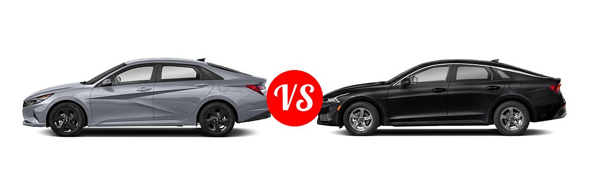 2021 Hyundai Elantra Sedan SEL vs. 2021 Kia K5 Sedan GT / LX / LXS - Side Comparison