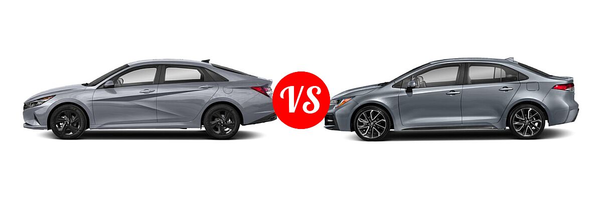 2021 Hyundai Elantra Sedan SEL vs. 2021 Toyota Corolla Sedan SE / XSE - Side Comparison