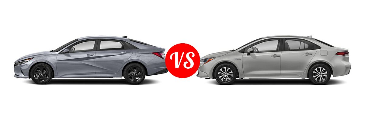 2021 Hyundai Elantra Sedan SEL vs. 2021 Toyota Corolla Sedan Hybrid Hybrid LE - Side Comparison
