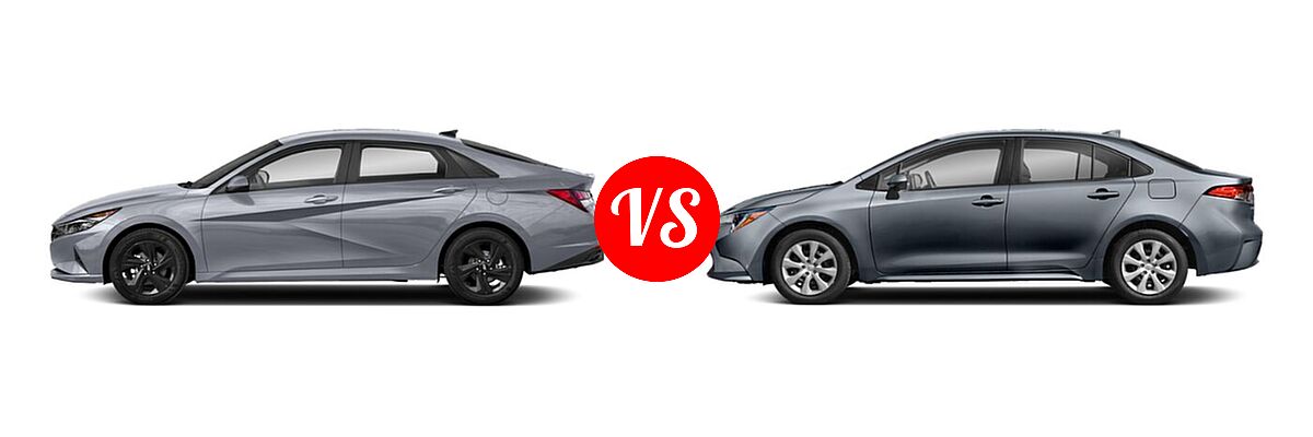 2021 Hyundai Elantra Sedan SEL vs. 2021 Toyota Corolla Sedan L / LE - Side Comparison