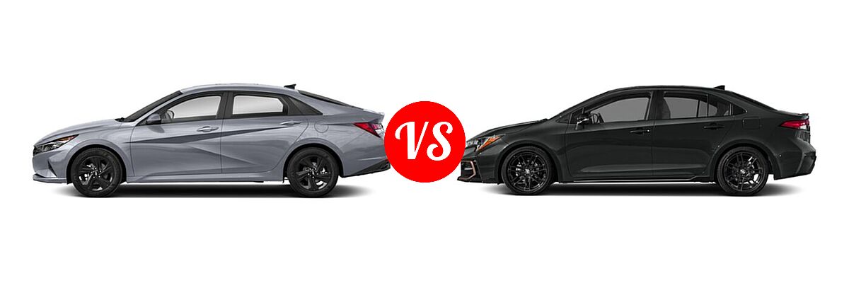 2021 Hyundai Elantra Sedan SEL vs. 2021 Toyota Corolla Sedan APEX XSE - Side Comparison