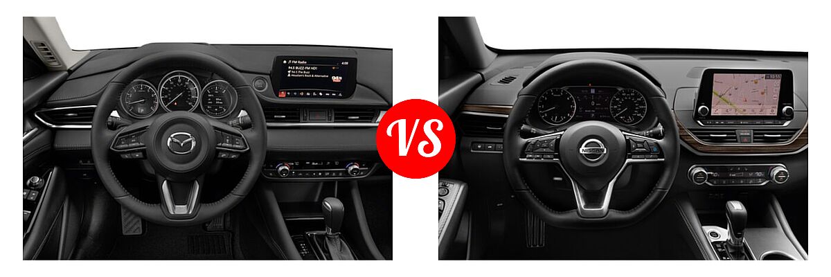 2021 Mazda 6 Sedan Grand Touring Reserve vs. 2021 Nissan Altima Sedan 2.5 Platinum / 2.5 SL / 2.5 SV - Dashboard Comparison
