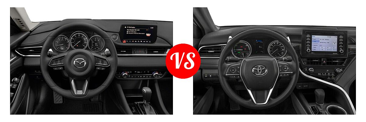 2021 Mazda 6 Sedan Grand Touring Reserve vs. 2021 Toyota Camry Hybrid Sedan Hybrid Hybrid XLE - Dashboard Comparison