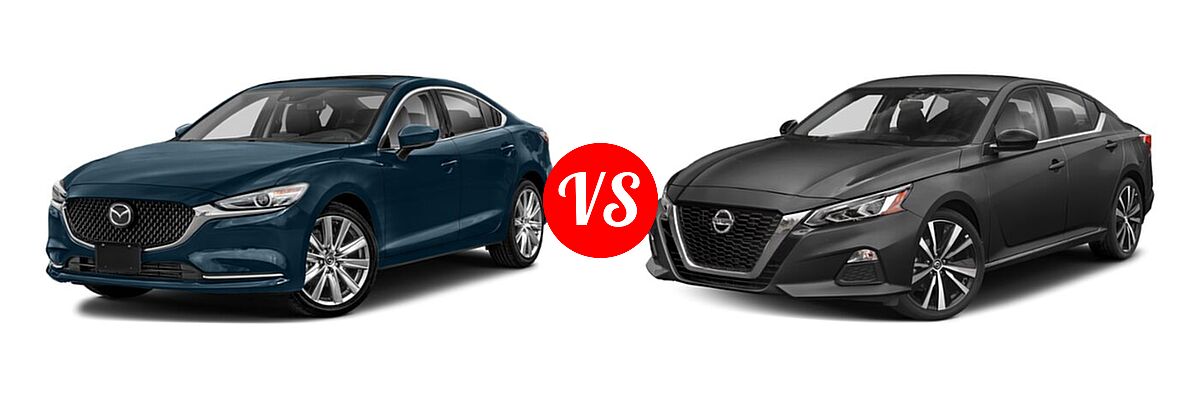2021 Mazda 6 Sedan Grand Touring Reserve vs. 2021 Nissan Altima Sedan 2.0 SR / 2.5 SR - Front Left Comparison