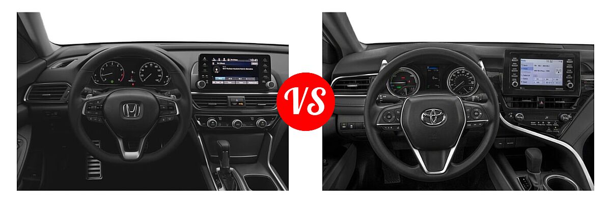 2021 Honda Accord Sedan Sport SE vs. 2021 Toyota Camry Hybrid Sedan Hybrid Hybrid LE - Dashboard Comparison