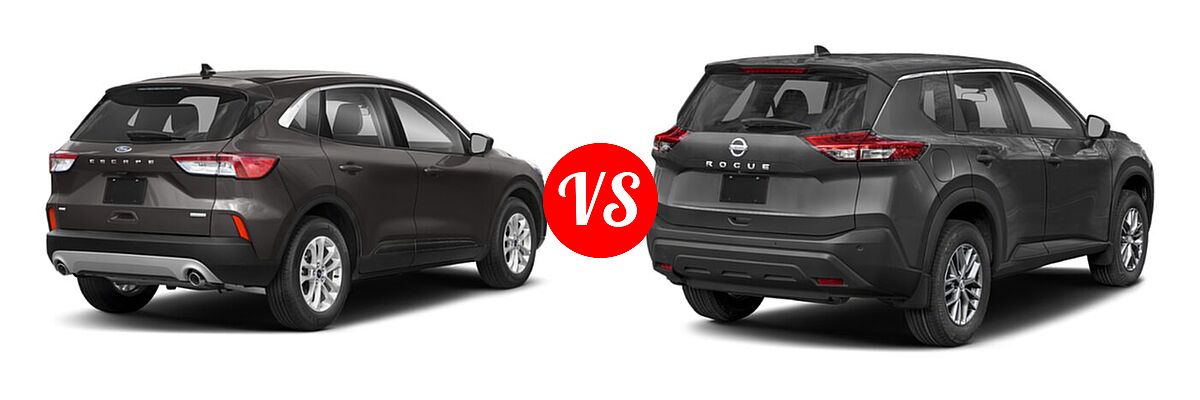 2021 Ford Escape SUV Hybrid SE Hybrid vs. 2021 Nissan Rogue SUV S / SL / SV - Rear Right Comparison