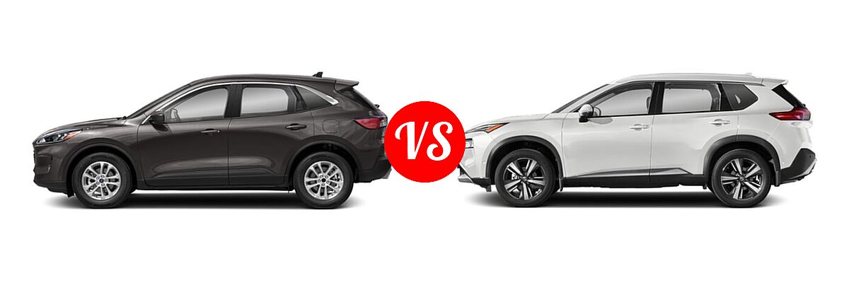 2021 Ford Escape SUV Hybrid SE Hybrid vs. 2021 Nissan Rogue SUV S / SL / SV - Side Comparison