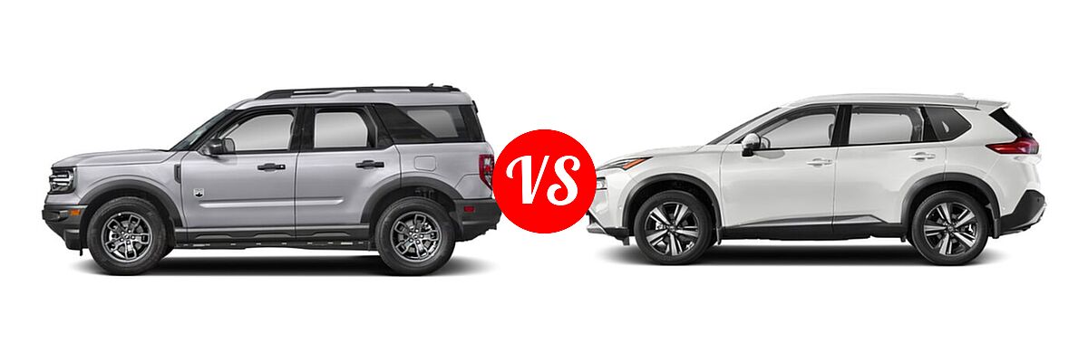 2021 Ford Bronco Sport SUV Big Bend vs. 2021 Nissan Rogue SUV S / SL / SV - Side Comparison