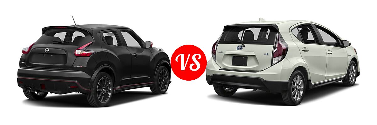 2017 Nissan Juke Hatchback NISMO vs. 2017 Toyota Prius c Hatchback Four / One / Three / Two - Rear Right Comparison