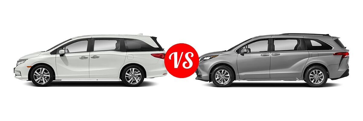 2021 Honda Odyssey Minivan Touring vs. 2021 Toyota Sienna Minivan Hybrid XLE - Side Comparison