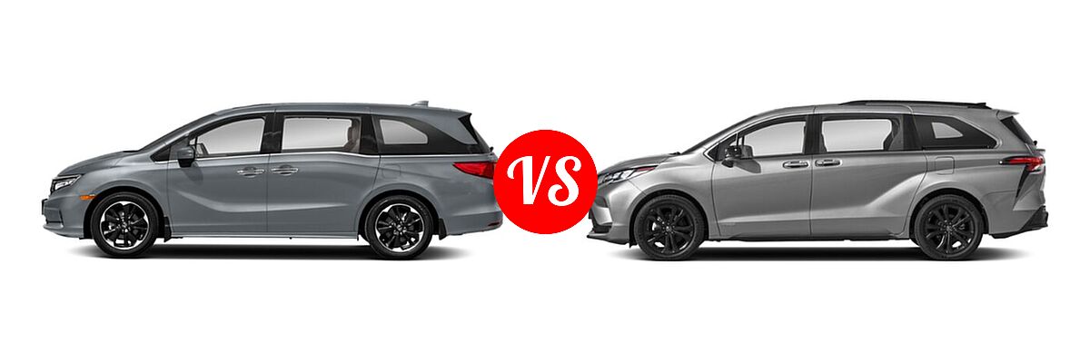 2021 Honda Odyssey Minivan Elite vs. 2021 Toyota Sienna Minivan Hybrid XSE - Side Comparison