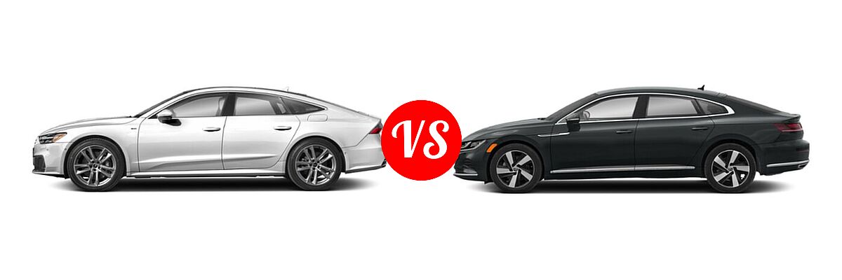 2021 Audi A7 e Hatchback PHEV Premium Plus / Prestige vs. 2021 Volkswagen Arteon Hatchback SE - Side Comparison