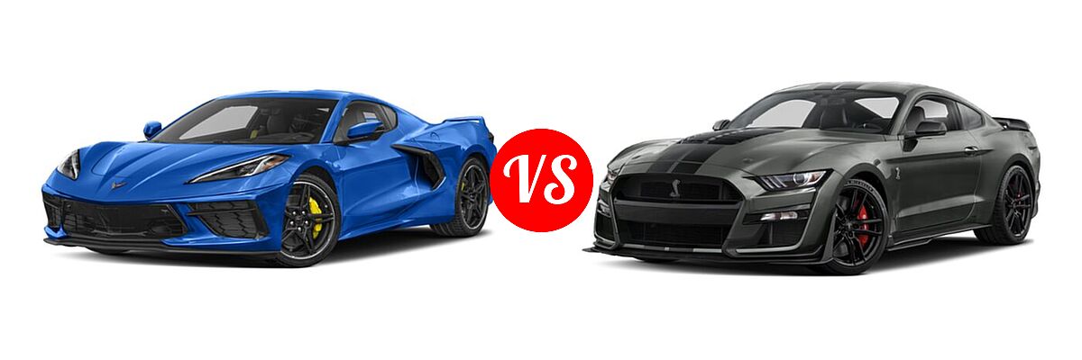 2021 Chevrolet Corvette Coupe 1LT / 2LT / 3LT vs. 2021 Ford Shelby GT500 Coupe Shelby GT500 - Front Left Comparison