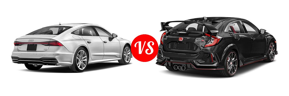 2021 Audi A7 e Hatchback PHEV Premium Plus / Prestige vs. 2021 Honda Civic Type R Hatchback Touring - Rear Right Comparison