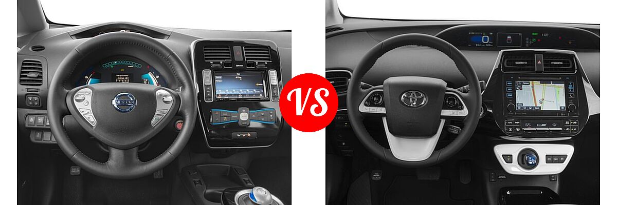 2017 Nissan Leaf Hatchback S / SL / SV vs. 2017 Toyota Prius Prime Hatchback Advanced / Plus / Premium - Dashboard Comparison