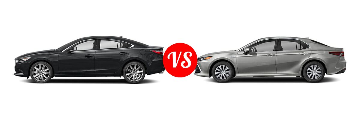 2021 Mazda 6 Sedan Signature vs. 2021 Toyota Camry Hybrid Sedan Hybrid Hybrid LE - Side Comparison