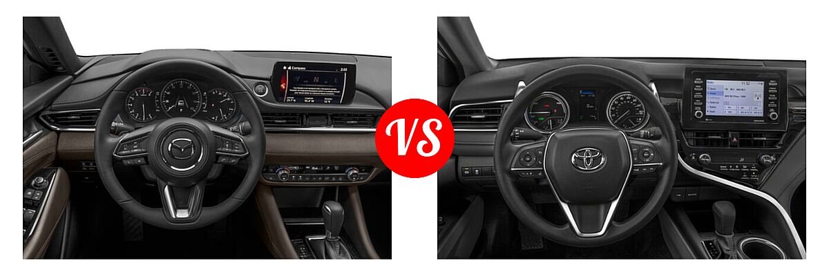 2021 Mazda 6 Sedan Signature vs. 2021 Toyota Camry Hybrid Sedan Hybrid Hybrid XLE - Dashboard Comparison