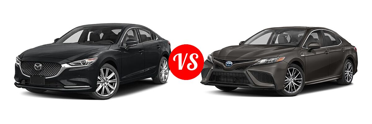 2021 Mazda 6 Sedan Signature vs. 2021 Toyota Camry Hybrid Sedan Hybrid Hybrid SE - Front Left Comparison
