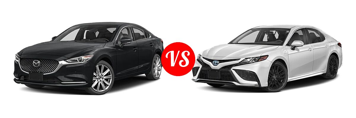 2021 Mazda 6 Sedan Signature vs. 2021 Toyota Camry Hybrid Sedan Hybrid Hybrid XSE - Front Left Comparison