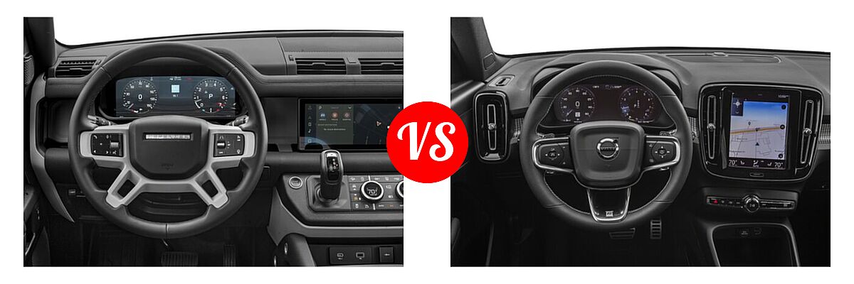 2021 Land Rover Defender 110 SUV 110 AWD / S / SE / X / X-Dynamic HSE / X-Dynamic SE vs. 2019 Volvo XC40 SUV R-Design - Dashboard Comparison