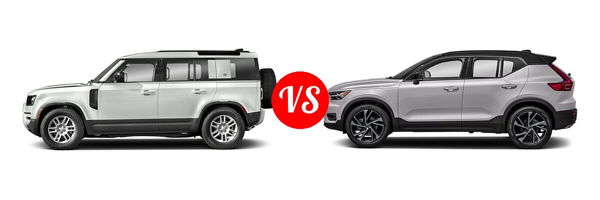 2021 Land Rover Defender 110 SUV 110 AWD / S / SE / X / X-Dynamic HSE / X-Dynamic SE vs. 2019 Volvo XC40 SUV R-Design - Side Comparison
