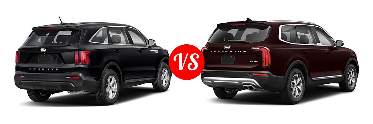 2021 Kia Sorento SUV LX vs. 2021 Kia Telluride SUV EX / LX - Rear Right Comparison