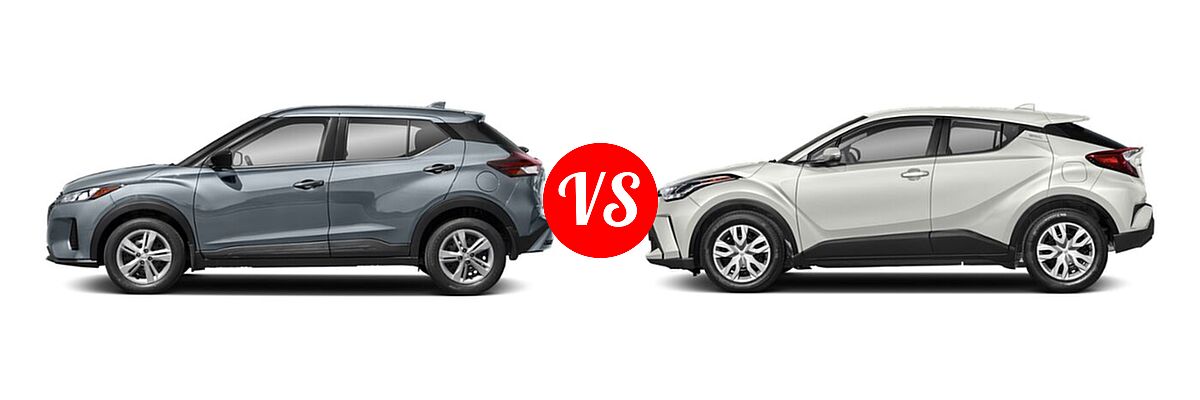 2021 Nissan Kicks SUV S / SV vs. 2021 Toyota C-HR SUV LE / Nightshade / XLE - Side Comparison