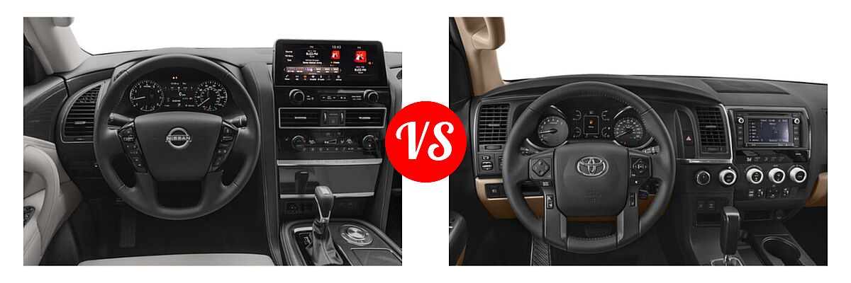 2021 Nissan Armada SUV Platinum / S / SV vs. 2021 Toyota Sequoia SUV Limited / Platinum / SR5 - Dashboard Comparison