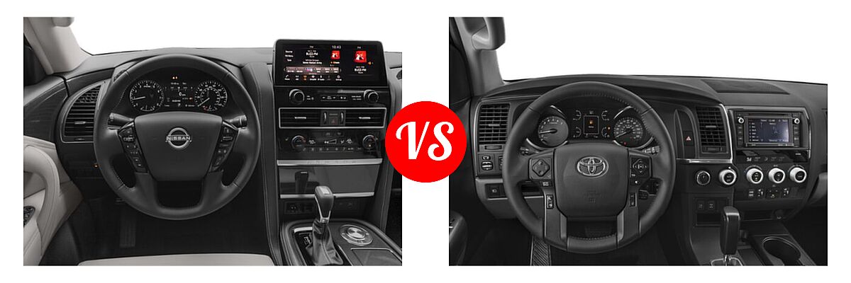 2021 Nissan Armada SUV Platinum / S / SV vs. 2021 Toyota Sequoia SUV Nightshade - Dashboard Comparison