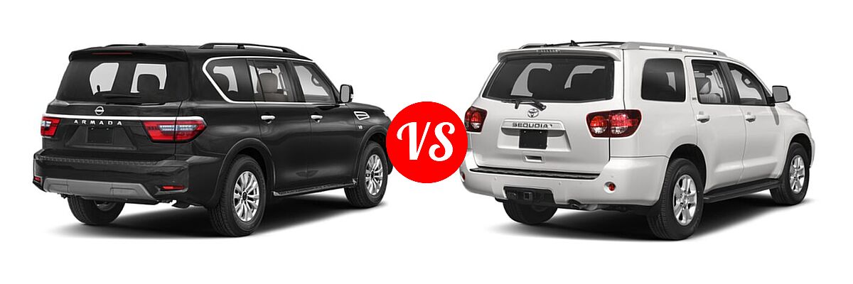 2021 Nissan Armada SUV Platinum / S / SV vs. 2021 Toyota Sequoia SUV Limited / Platinum / SR5 - Rear Right Comparison