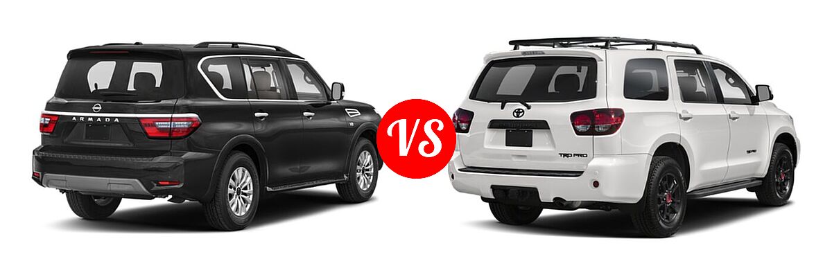 2021 Nissan Armada SUV Platinum / S / SV vs. 2021 Toyota Sequoia SUV TRD Pro - Rear Right Comparison