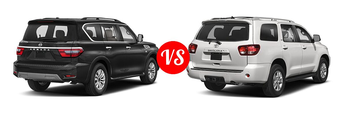 2021 Nissan Armada SUV Platinum / S / SV vs. 2021 Toyota Sequoia SUV Nightshade - Rear Right Comparison