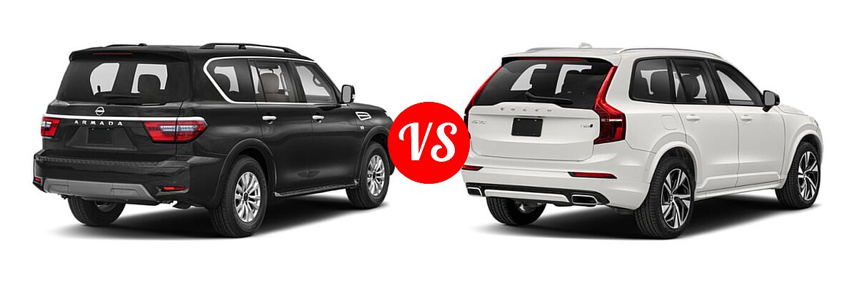 2021 Nissan Armada SUV Platinum / S / SV vs. 2021 Volvo XC90 SUV R-Design - Rear Right Comparison
