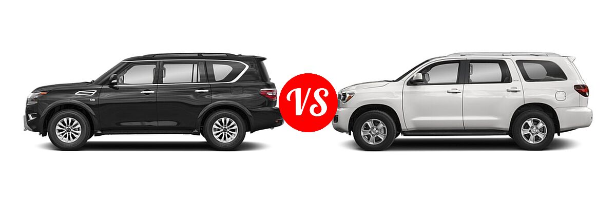 2021 Nissan Armada SUV Platinum / S / SV vs. 2021 Toyota Sequoia SUV Nightshade - Side Comparison